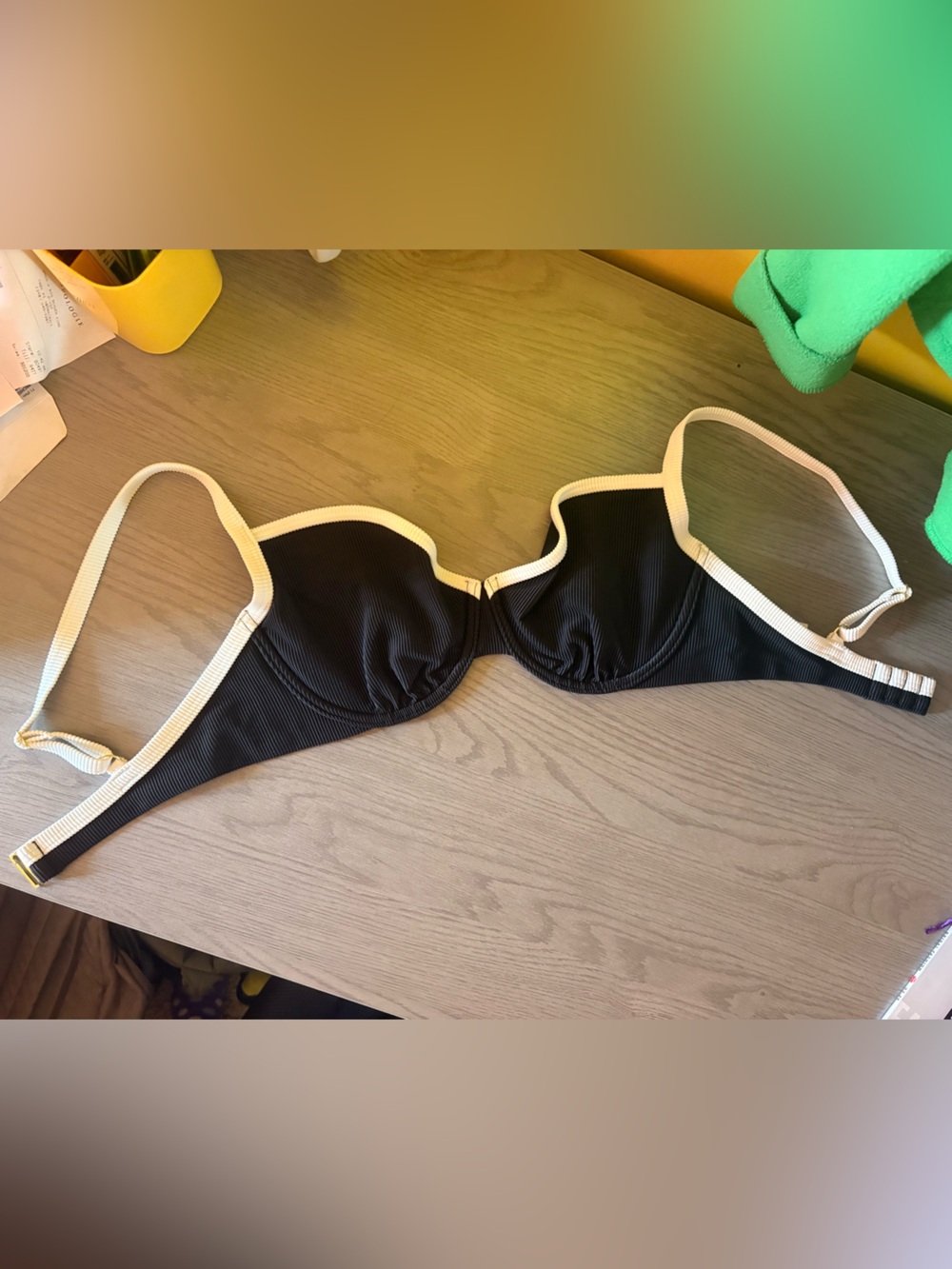 Abercrombie & Fitch Black Bikini Top with White Trim - Women Swim